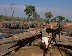 James in Savuti Camps' woodpile hide, Botswana