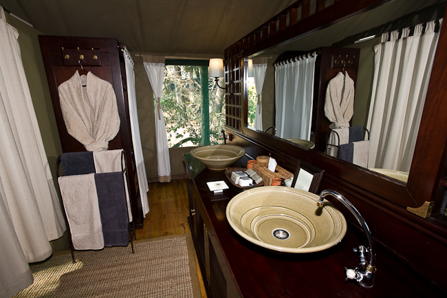 Guest tent vanity and dressing area