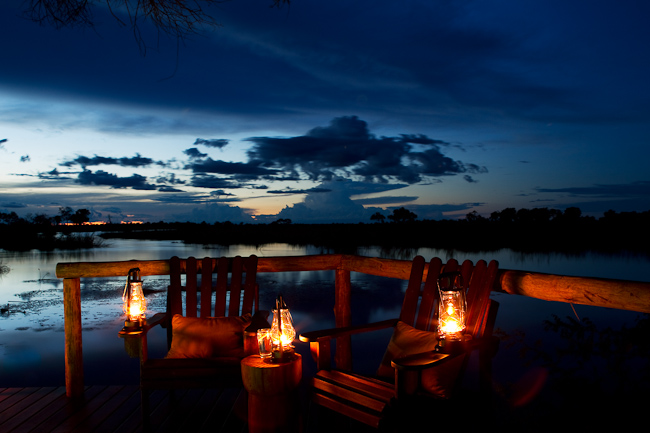 Kwando Lagoon Camp at night