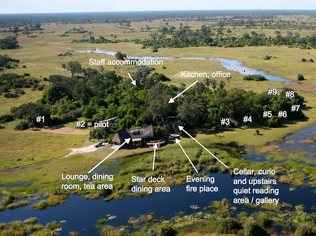 Aerial view and layout of camp