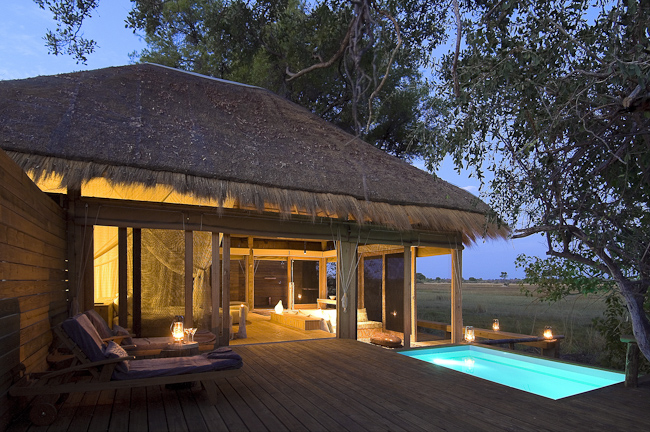 Luxurious guest room and private pool at Vumbura Plains camp
