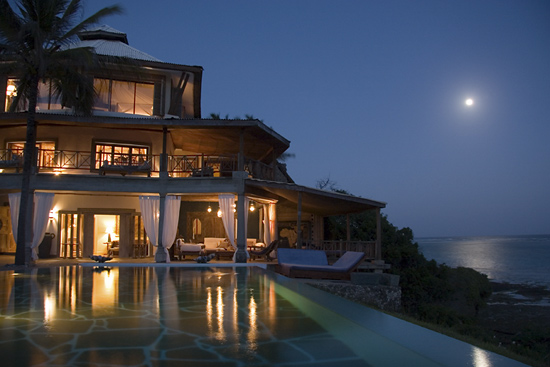 Cliff Villa and pool in moonlight