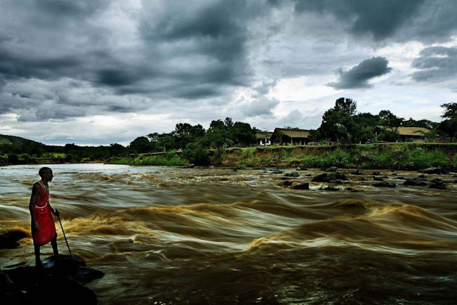 View of Karen Blixen Camp accross the Mara River, Nairobi, Kenya