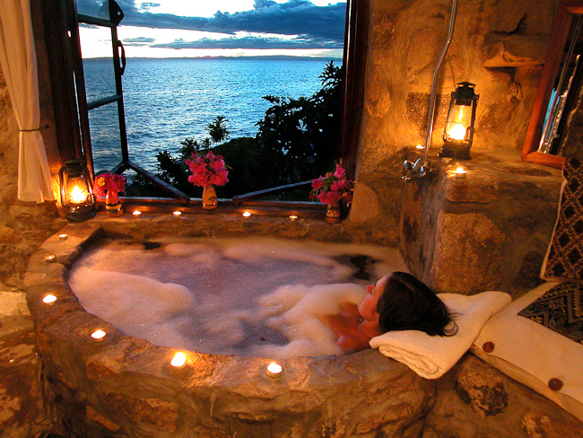 Honeymoon Chalet bath and view