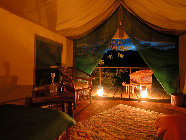 Guest tent interior at night