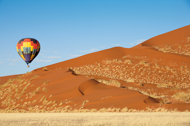 Hot air balloon over the dunes