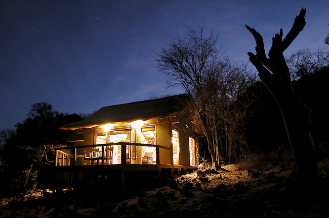 Guest chalet at night