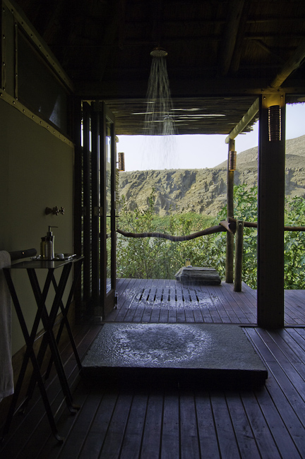 Guest chalet shower with a view