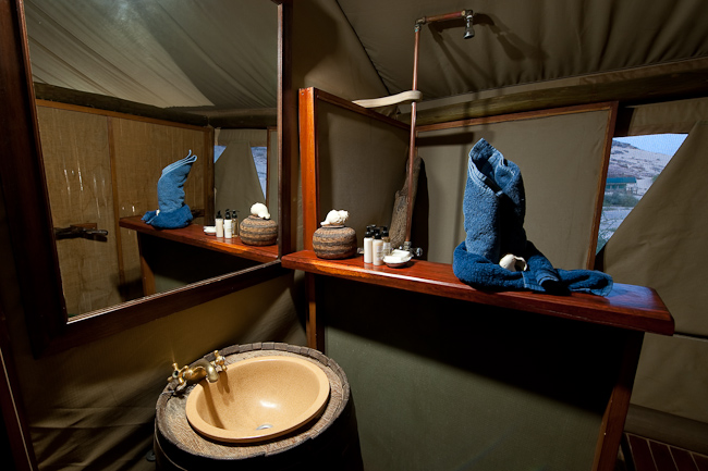 Guest tent vanity and shower
