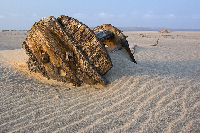 Shipwreck remains on the beach
