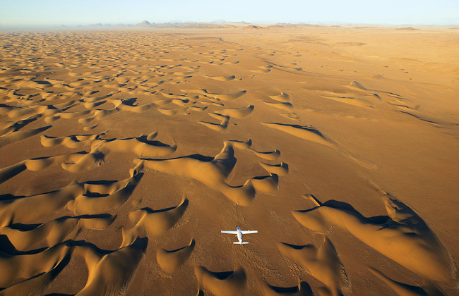 Flying over the red dunes of the Namib