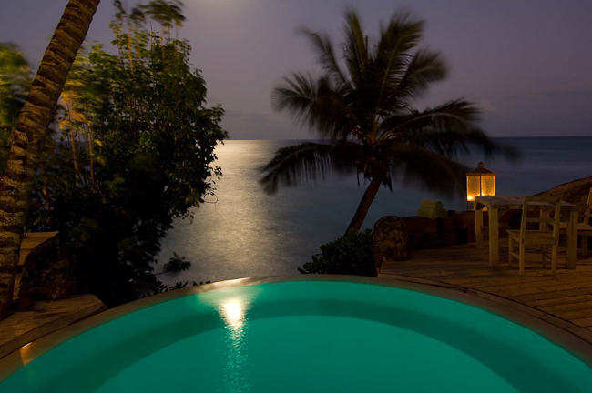 Guest villa pool and moonlight