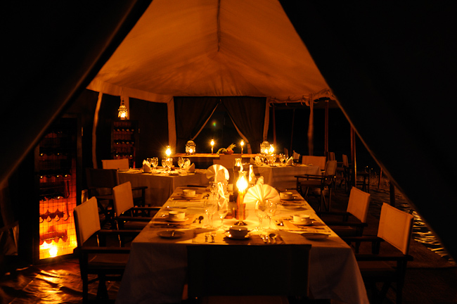 Guest Dining Tent - Interior View at Night