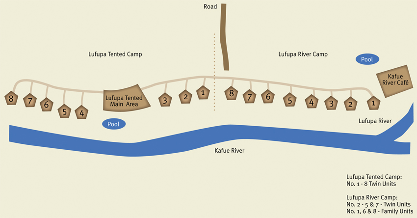 Map of Lufupa River Camp and Lufupa Tented Camp