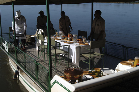 Breakfast served afloat on the river 