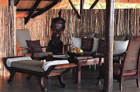 African-made furnishings in the Chiawa Camp lounge