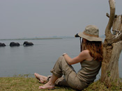 A guest relaxes in front of Chiawa Camp