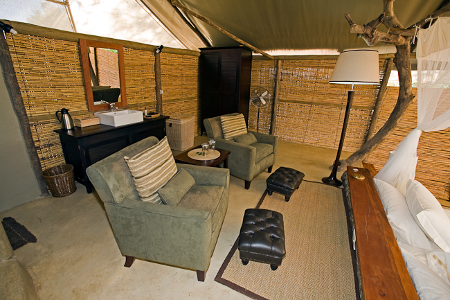 Guest tent lounge and vanity area