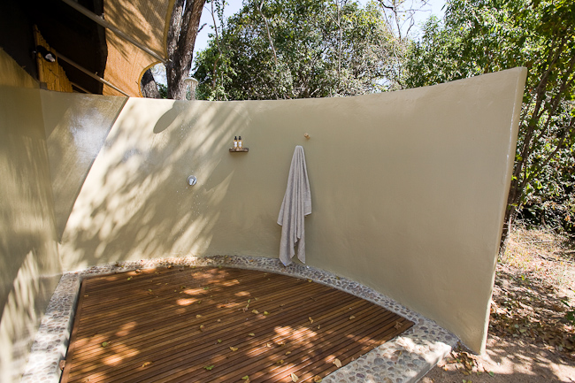 Outdoor shower at guest tent