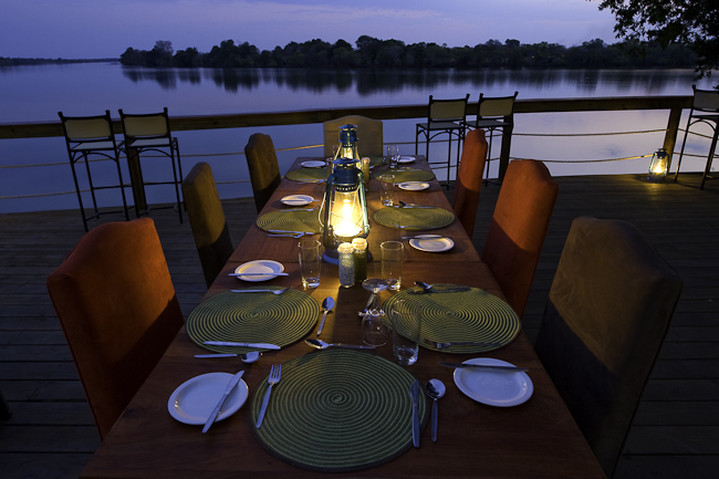 Dining on the deck at Lufupa river