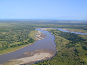 The Luangwa River as it flows south through the North Luangwa National Park