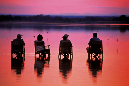 Sundowners in the Luangwa River at Nkwali Camp, Zambia