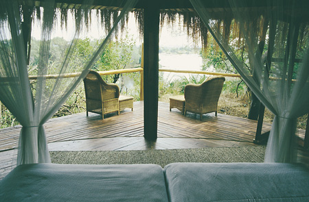 Each guest tree house has its own private viewing deck
