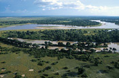 Aerial view of the Luangwa River near Tafika Camp