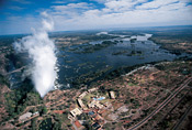 Aerial view of Zambezi Sun, The Royal Livingstone and the Victoria Falls