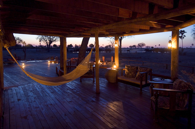Linkwasha camp deck and hammock at dusk