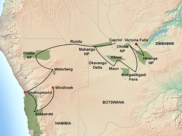 Great Trans-African Lodge Safari Map