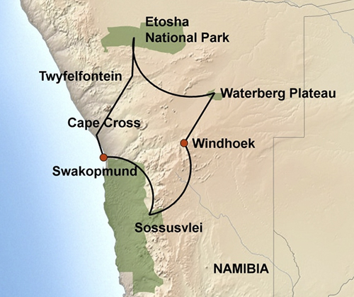 Namibia Lodge Safari Map
