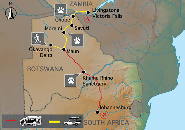 Botswana - Wildside Safari map