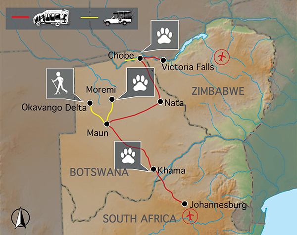 Botswana Wild Parks Safari map