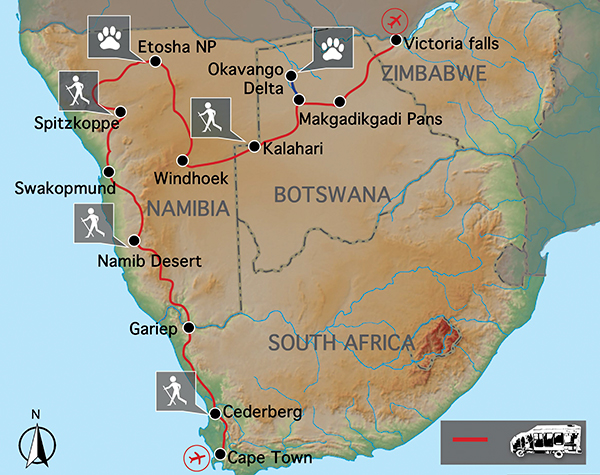 Cape to Victoria Falls Explorer Safari map