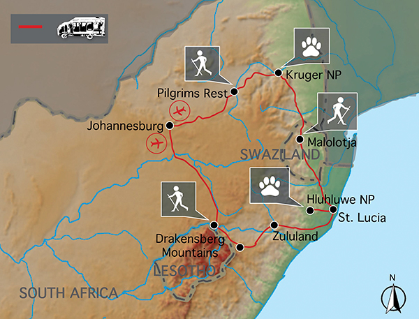 Walking South Africa Safari map