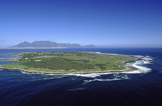 Robben Island, with Table Mountain in the distance
