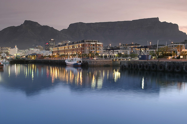 Cape Grace hotel on the Cape Town Waterfront and lovely Table Mountain as a backdrop