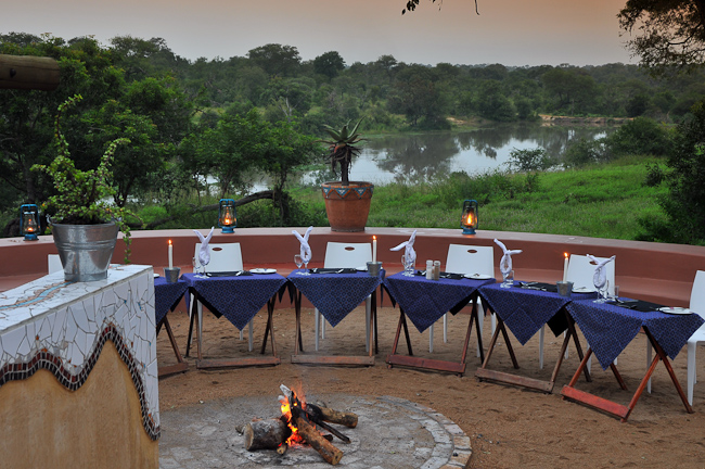 Dining outdoors in the boma