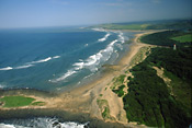 Aerial view of Bashee (Mbashe) Point, Wild Coast, South Africa