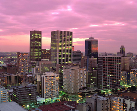 Dusk over Johannesburg City Centre, South Africa