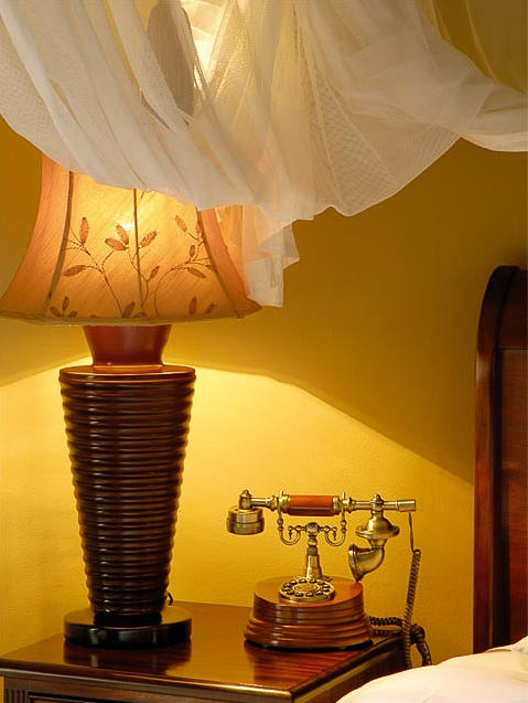 Bedside lamp and telephone