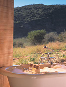 Great Fish River Lodge guest bath with open views over the river valley