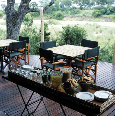 Ngala Tented Camp deck set up for afternoon snacks