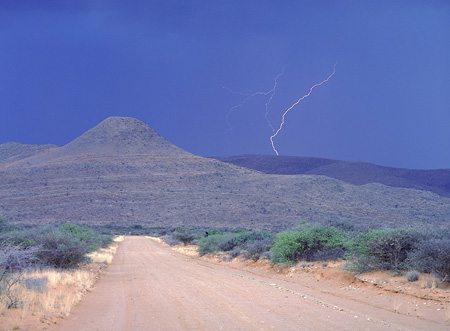 Sand dunes and lightning, Northern Cape