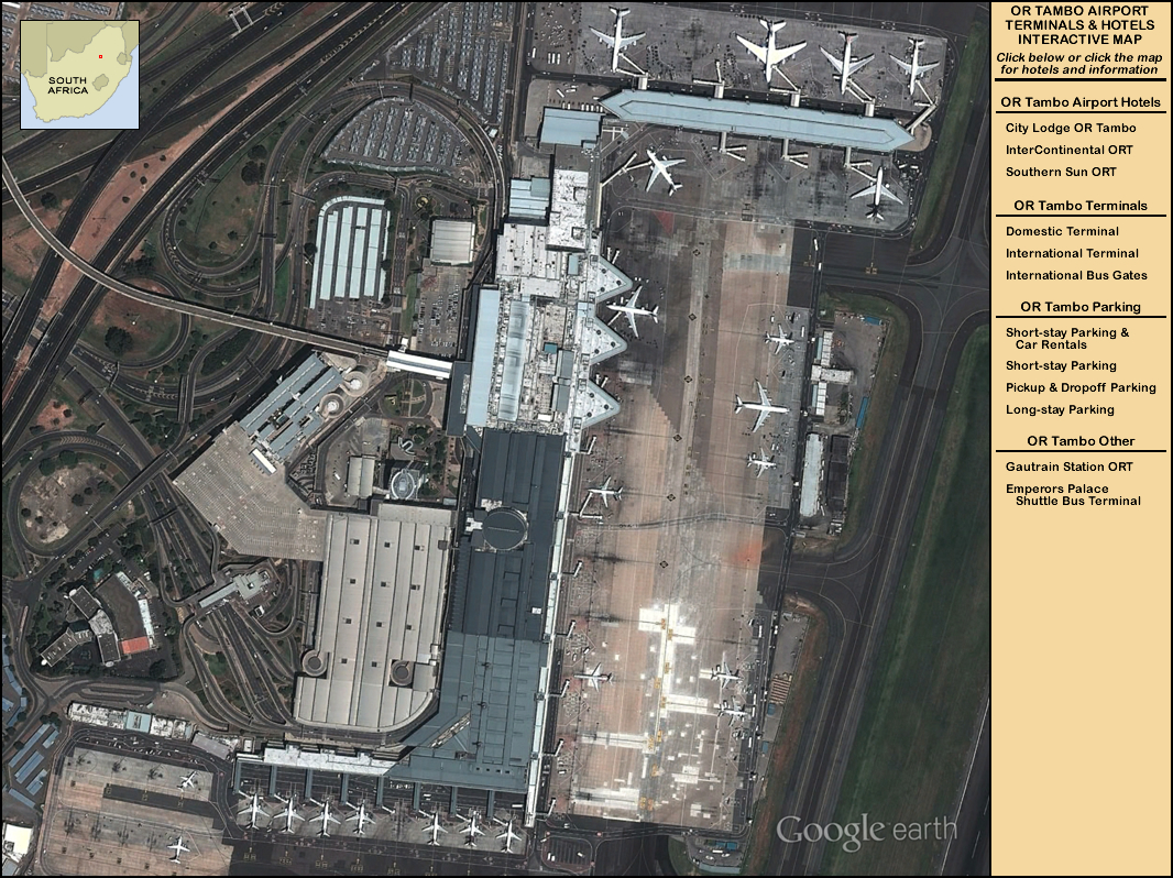 OR Tambo Airport - Map of Terminals and Hotels - Johannesburg, South Africa