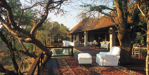 Beautiful raised wooden deck and pool at Royal Malewane