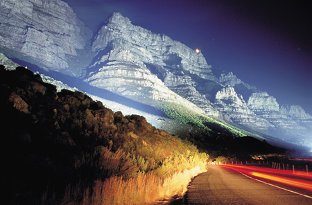 Floodlit Table Mountain, Cape Town, South Africa